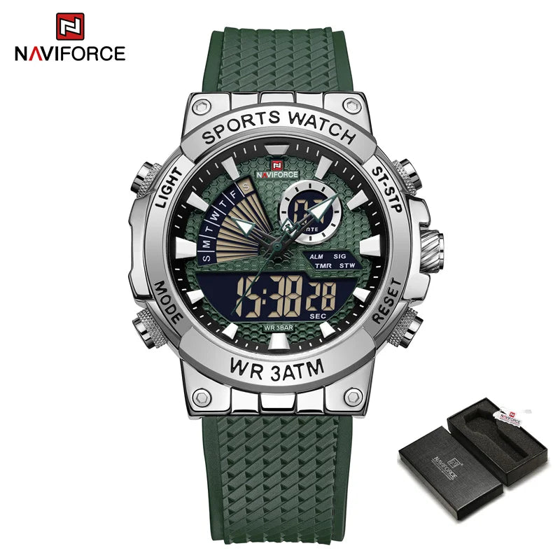 Men's Watch TPU Strap Date and Week Quartz Wristwatches Military Sport Waterproof Digital Luminous Watch