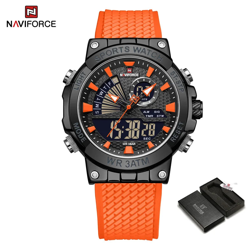 Men's Watch TPU Strap Date and Week Quartz Wristwatches Military Sport Waterproof Digital Luminous Watch