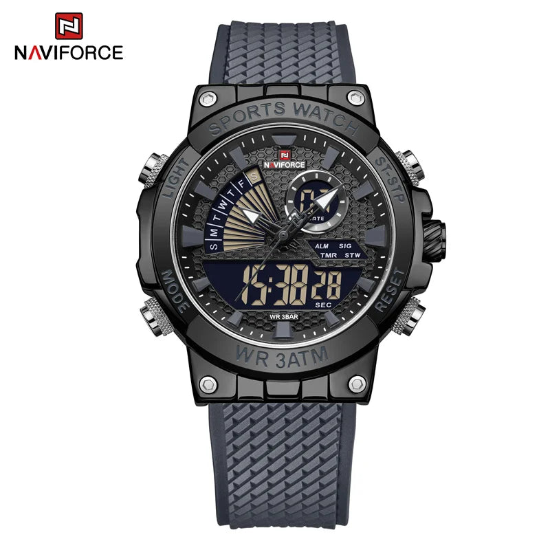 Men's Watch TPU Strap Date and Week Quartz Wristwatches Military Sport Waterproof Digital Luminous Watch