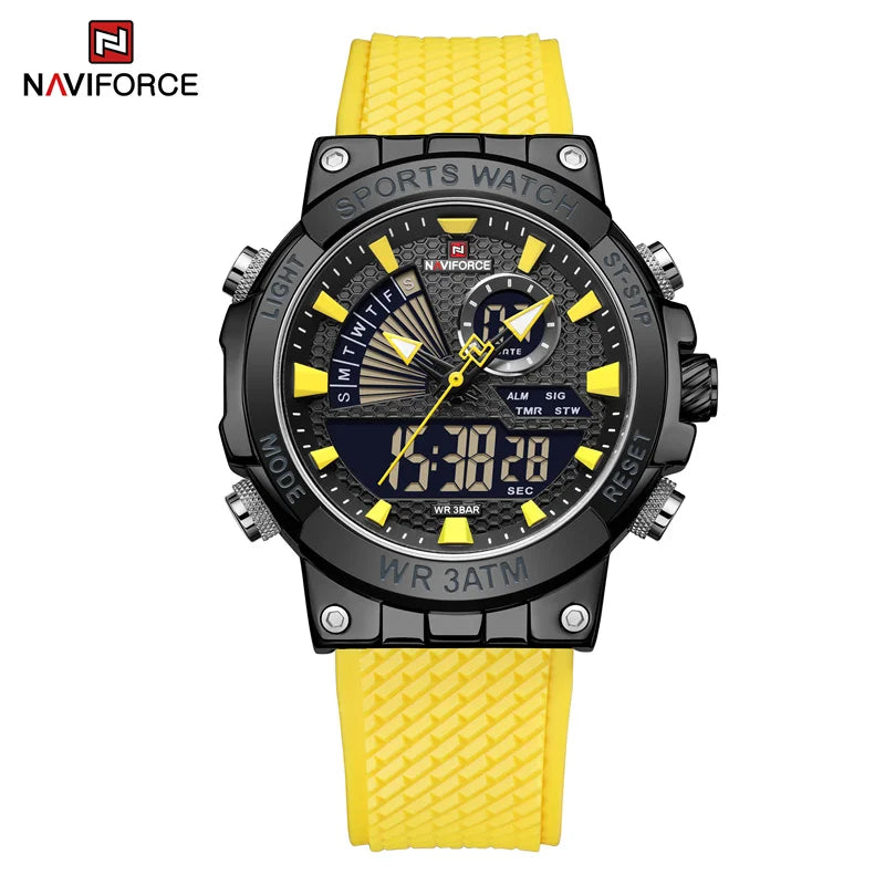 Men's Watch TPU Strap Date and Week Quartz Wristwatches Military Sport Waterproof Digital Luminous Watch