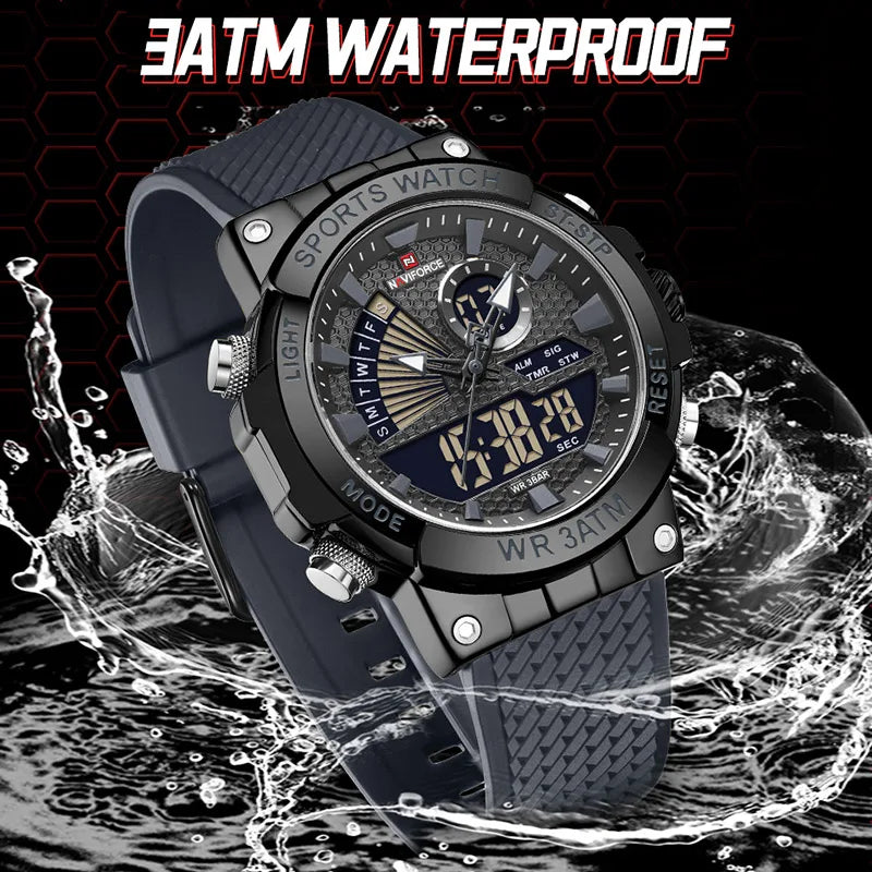 Men's Watch TPU Strap Date and Week Quartz Wristwatches Military Sport Waterproof Digital Luminous Watch