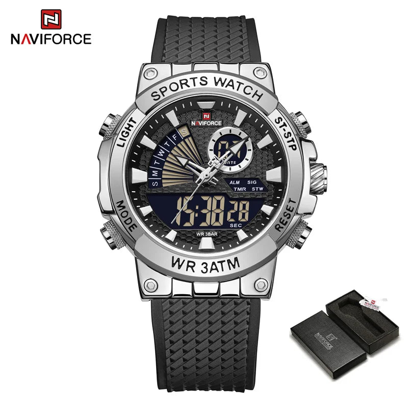 Men's Watch TPU Strap Date and Week Quartz Wristwatches Military Sport Waterproof Digital Luminous Watch