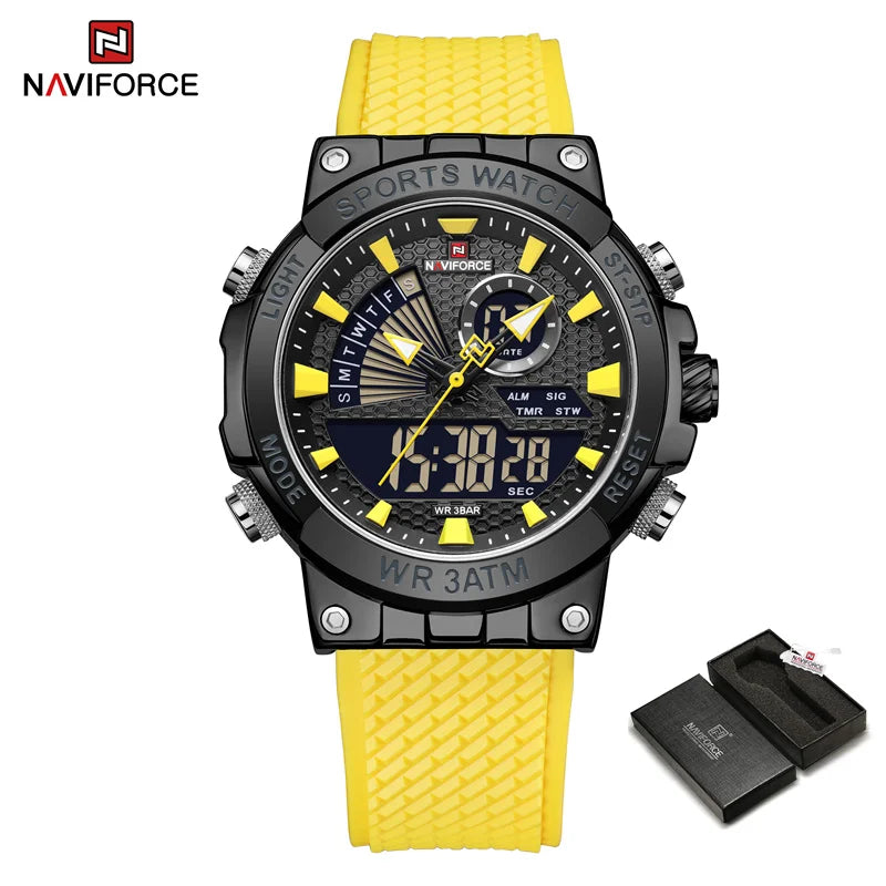 Men's Watch TPU Strap Date and Week Quartz Wristwatches Military Sport Waterproof Digital Luminous Watch