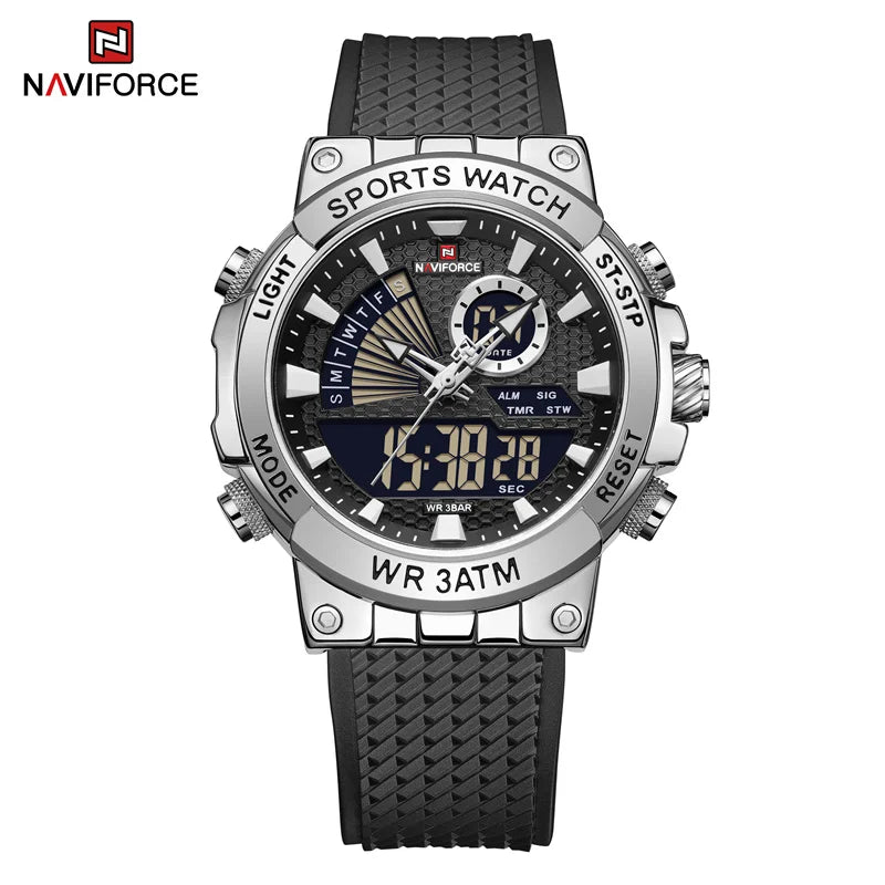 Men's Watch TPU Strap Date and Week Quartz Wristwatches Military Sport Waterproof Digital Luminous Watch