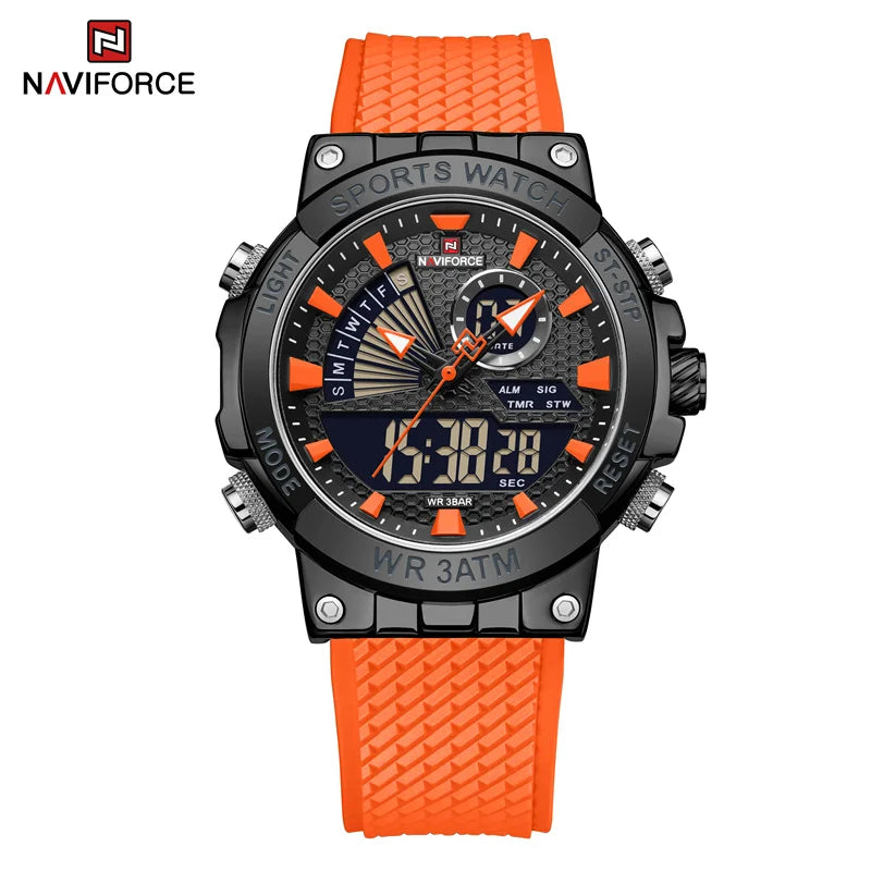 Men's Watch TPU Strap Date and Week Quartz Wristwatches Military Sport Waterproof Digital Luminous Watch