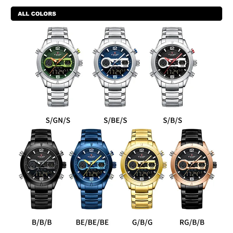 Luxury Watch For Men Waterproof Digital Sport Quartz Wristwatches Military Luminous Stainless Steel Strap Watch