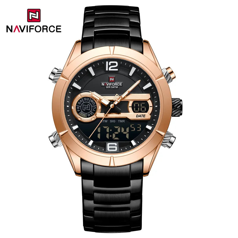 Luxury Watch For Men Waterproof Digital Sport Quartz Wristwatches Military Luminous Stainless Steel Strap Watch