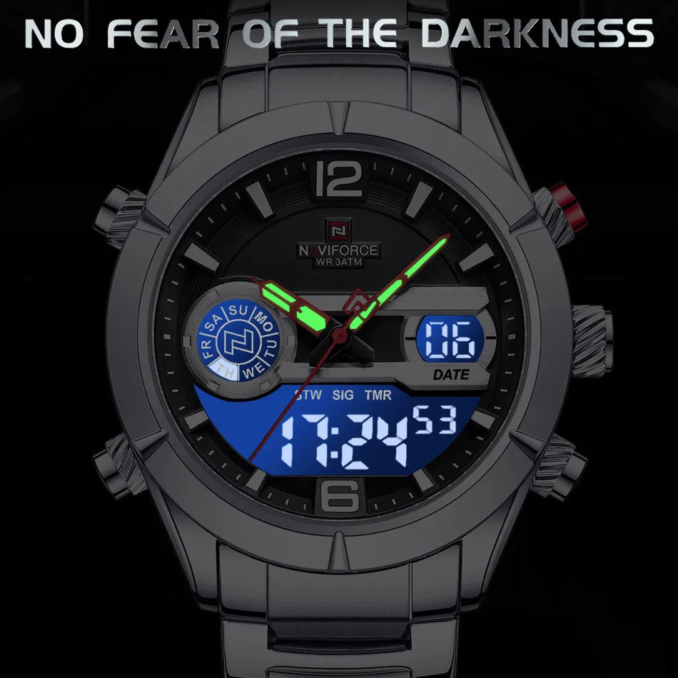 Luxury Watch For Men Waterproof Digital Sport Quartz Wristwatches Military Luminous Stainless Steel Strap Watch