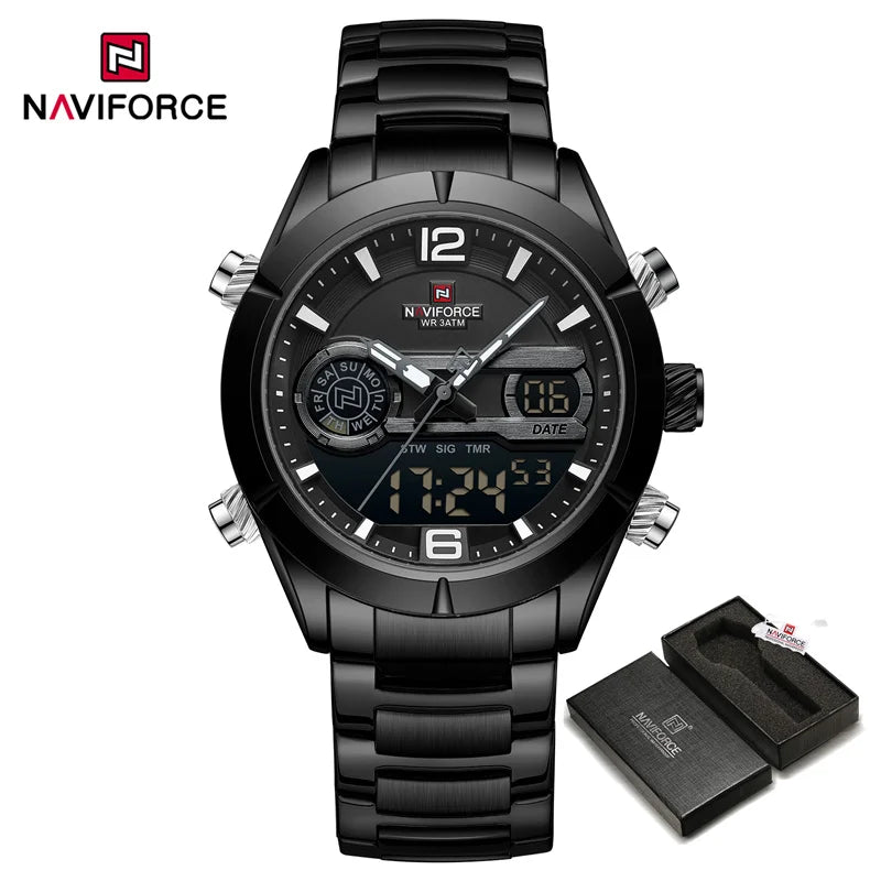 Luxury Watch For Men Waterproof Digital Sport Quartz Wristwatches Military Luminous Stainless Steel Strap Watch