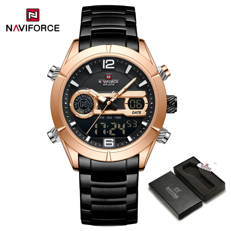 Luxury Watch For Men Waterproof Digital Sport Quartz Wristwatches Military Luminous Stainless Steel Strap Watch