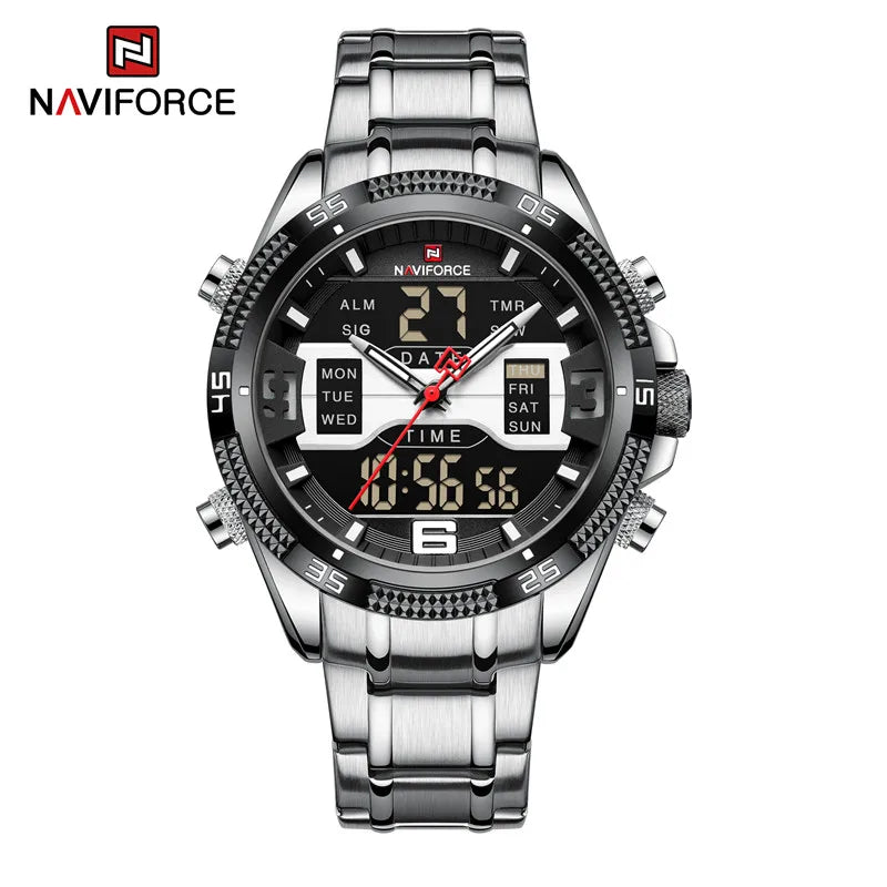 Men Luxury Watches Stainless Steel Casual Sport LCD Display Analog Digital Quartz Wristwatches