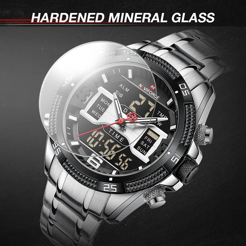 Men Luxury Watches Stainless Steel Casual Sport LCD Display Analog Digital Quartz Wristwatches