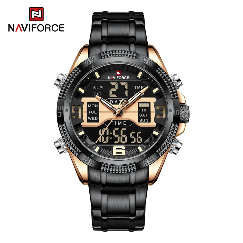 Men Luxury Watches Stainless Steel Casual Sport LCD Display Analog Digital Quartz Wristwatches