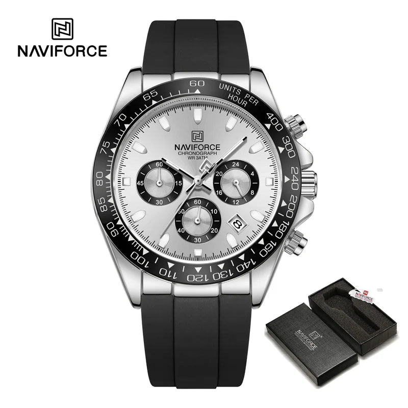 Men's Business Watch Classic Quartz Wristwatch Chronograph Silicone Band Waterproof Watch