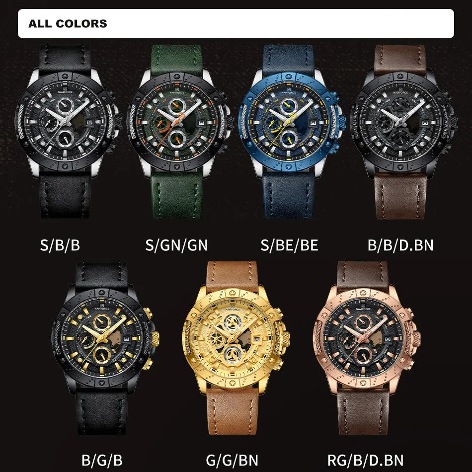 Men's Watch Waterproof Leather Strap Luminous Chronograph Calendar Quartz Wristwatch