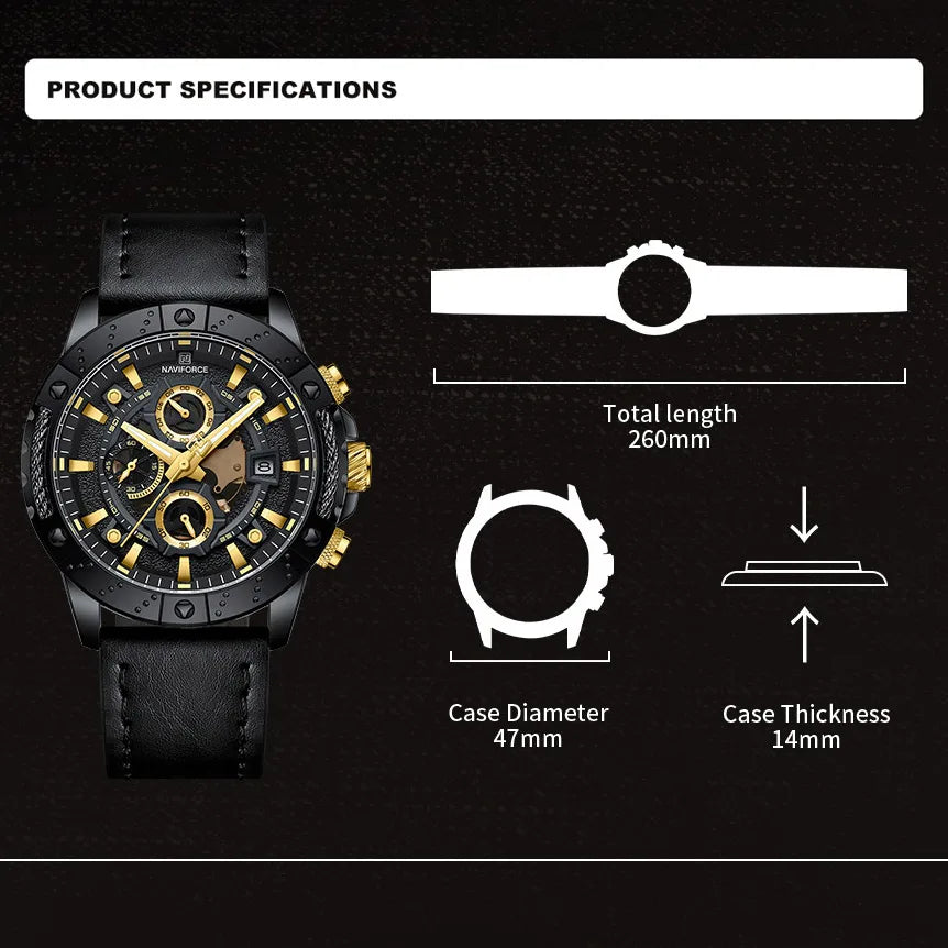 Men's Watch Waterproof Leather Strap Luminous Chronograph Calendar Quartz Wristwatch