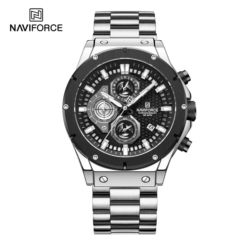 Men's Watches Stainless Steel Strap Fashion Casual Chronograph Waterproof Quartz Wristwatch