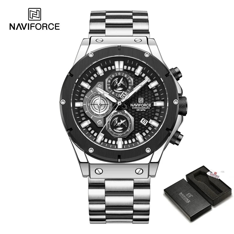 Men's Watches Stainless Steel Strap Fashion Casual Chronograph Waterproof Quartz Wristwatch