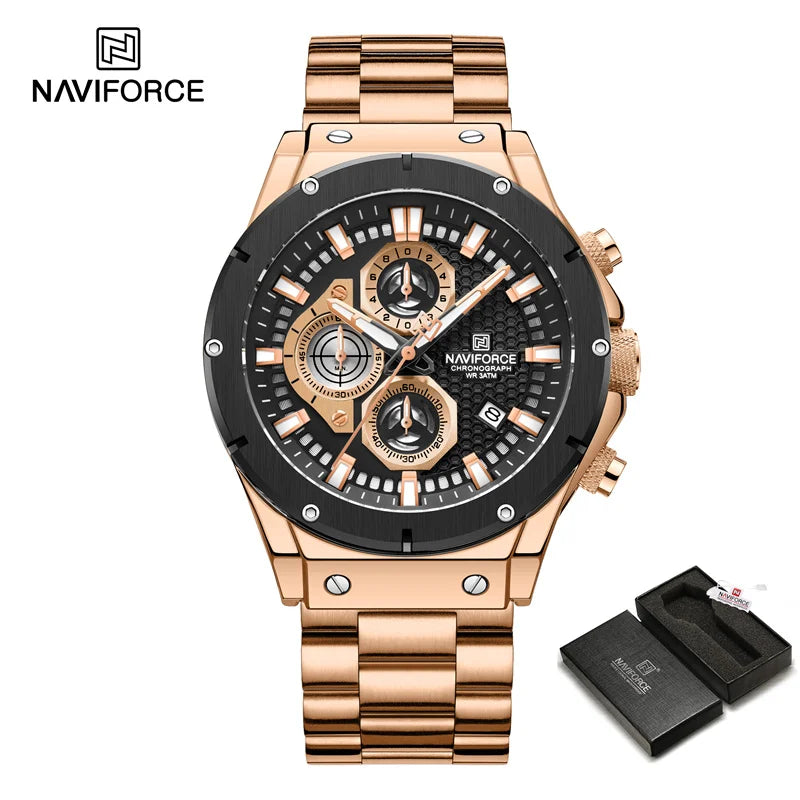 Men's Watches Stainless Steel Strap Fashion Casual Chronograph Waterproof Quartz Wristwatch