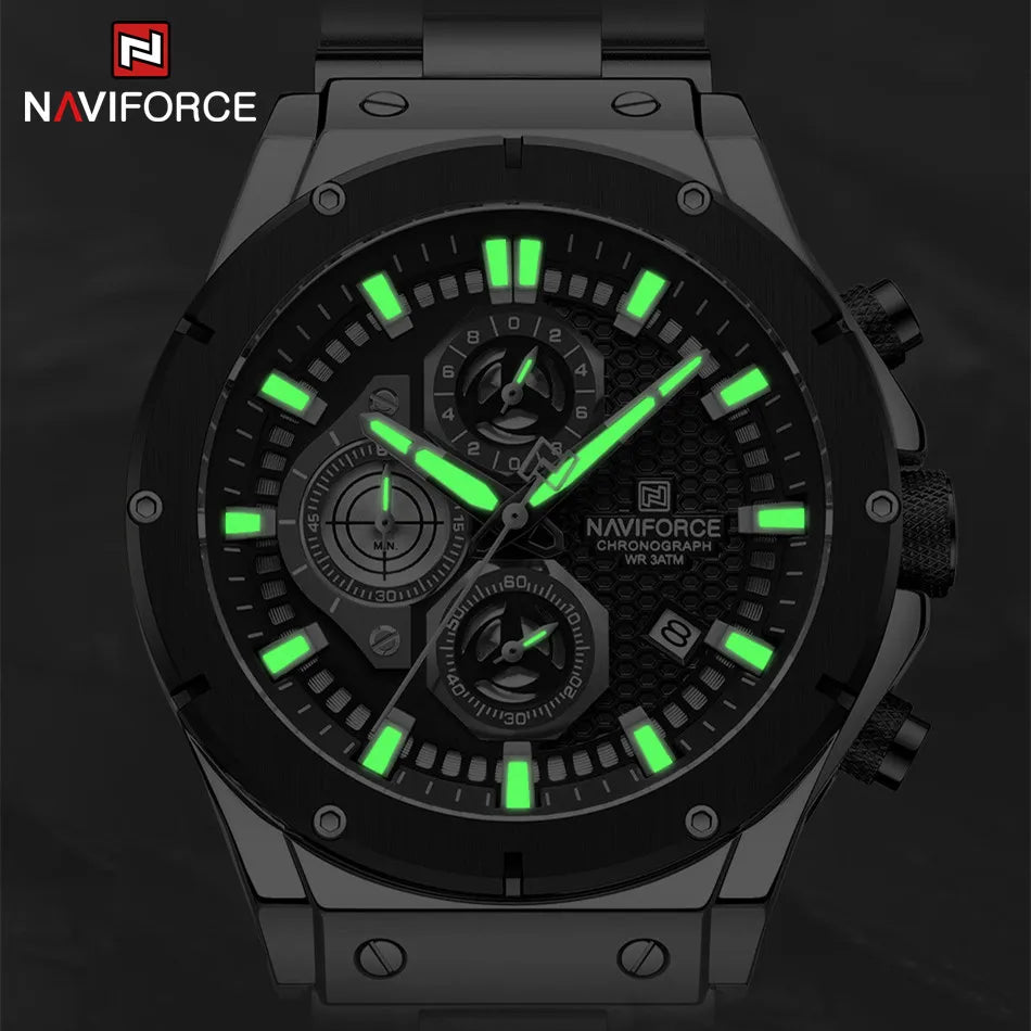 Men's Watches Stainless Steel Strap Fashion Casual Chronograph Waterproof Quartz Wristwatch