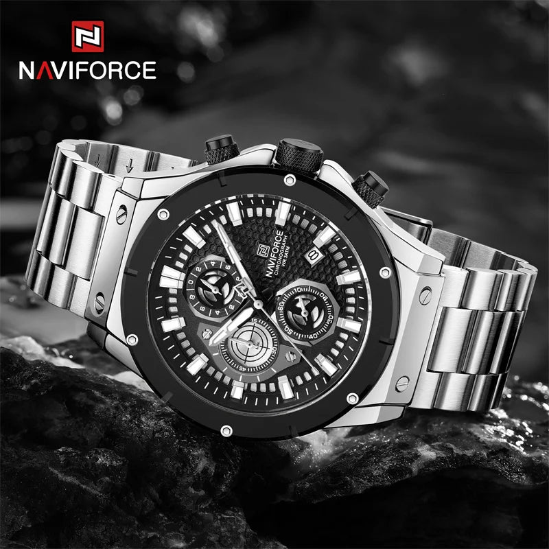 Men's Watches Stainless Steel Strap Fashion Casual Chronograph Waterproof Quartz Wristwatch