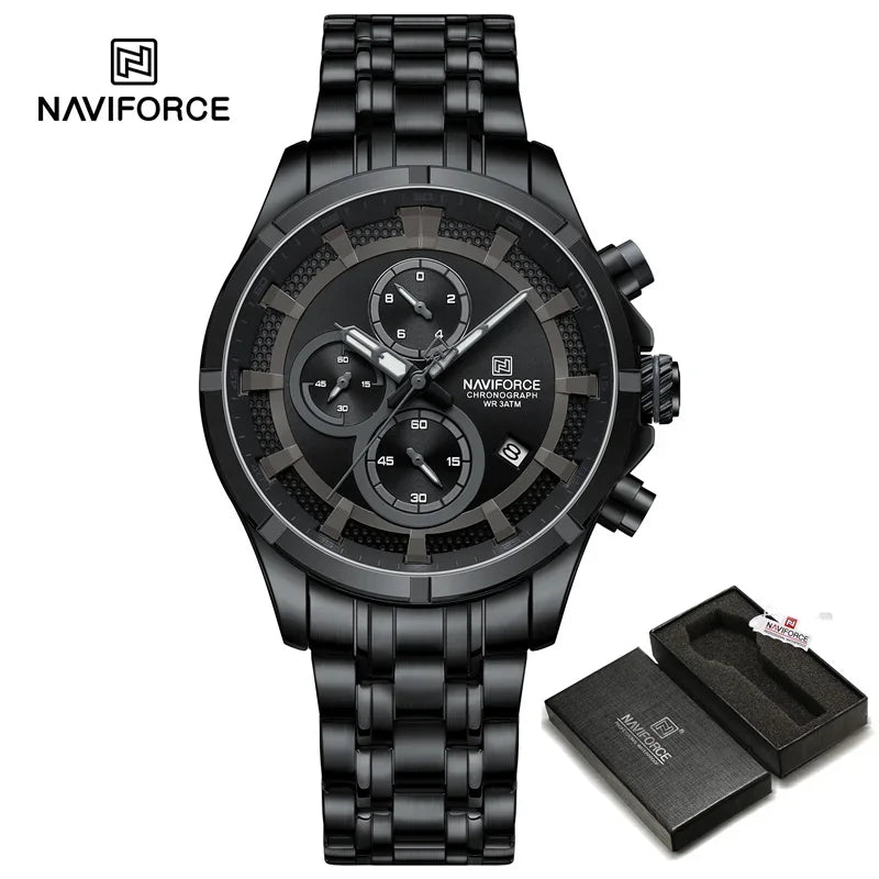 Fashion Men's Watch Waterproof Stainless Steel Strap Luminous Date Chronograph Quartz Wristwatches