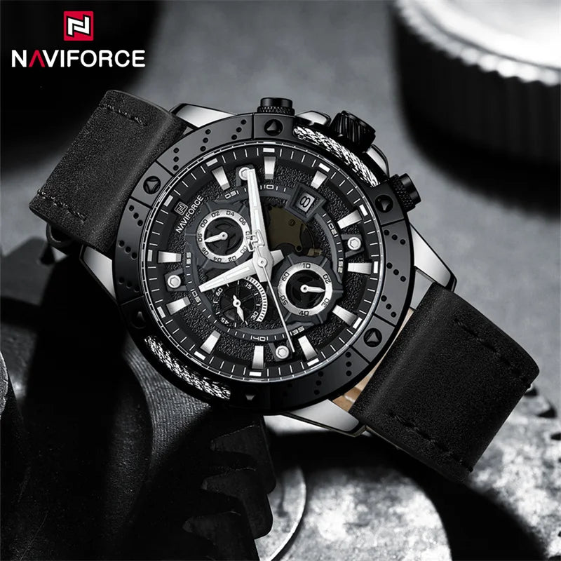 Men's Watch Leather Band Sport Chronograph Quartz Wristwatch Waterproof Luminous Calendar Watch