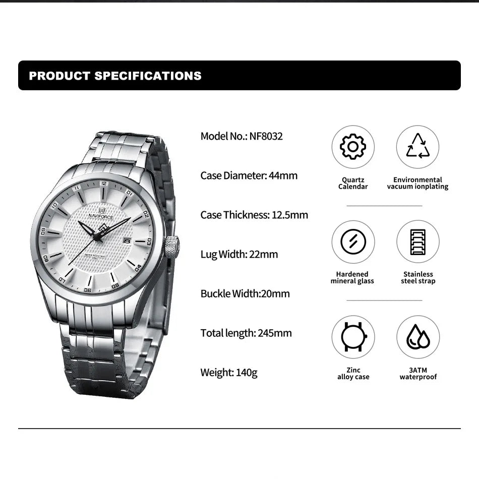 Simple Casual Men's Watch Waterproof High Quality Male Stainless Steel Band Quartz Wristwatch