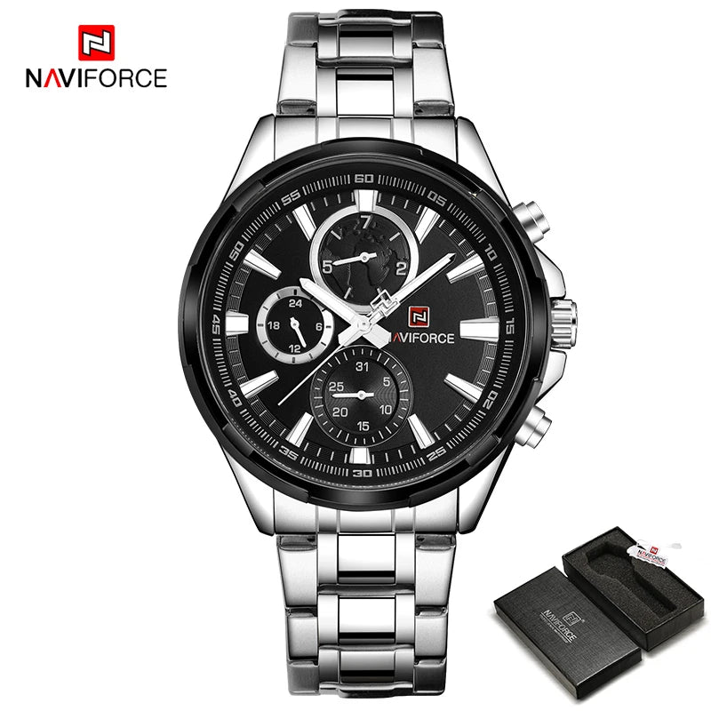 Classic Casual Business Male Watches Stainless Steel Waterproof Wristwatch Quartz Date Display Watch