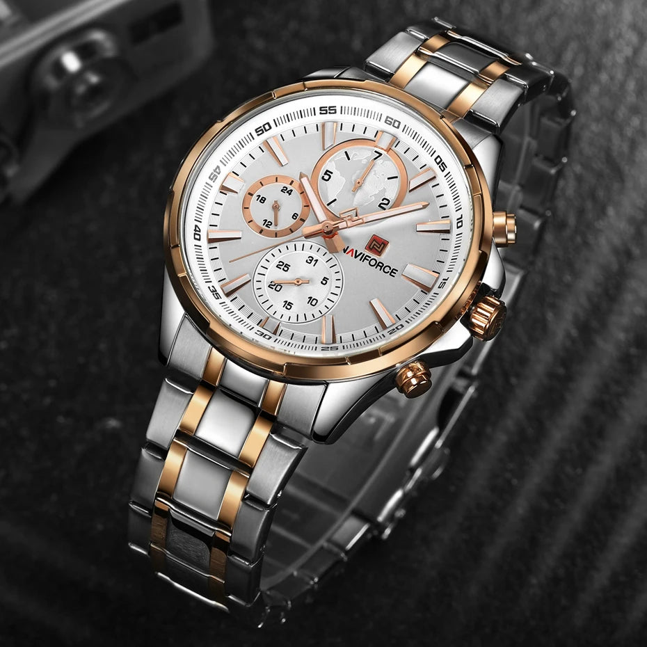 Classic Casual Business Male Watches Stainless Steel Waterproof Wristwatch Quartz Date Display Watch