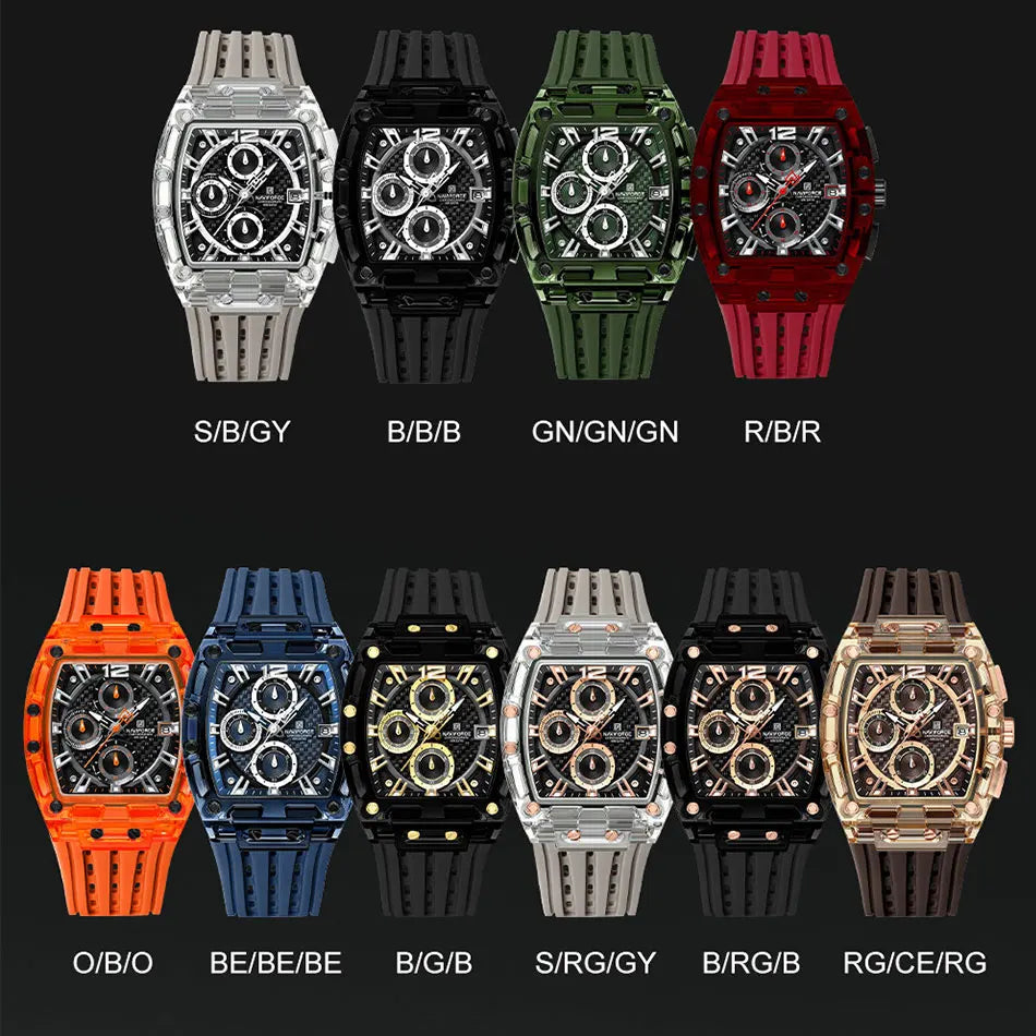 Creative Design Watches Men Quartz Silicone Strap Date Wristwatches for Male Waterproof Watch Chronograph Luminous