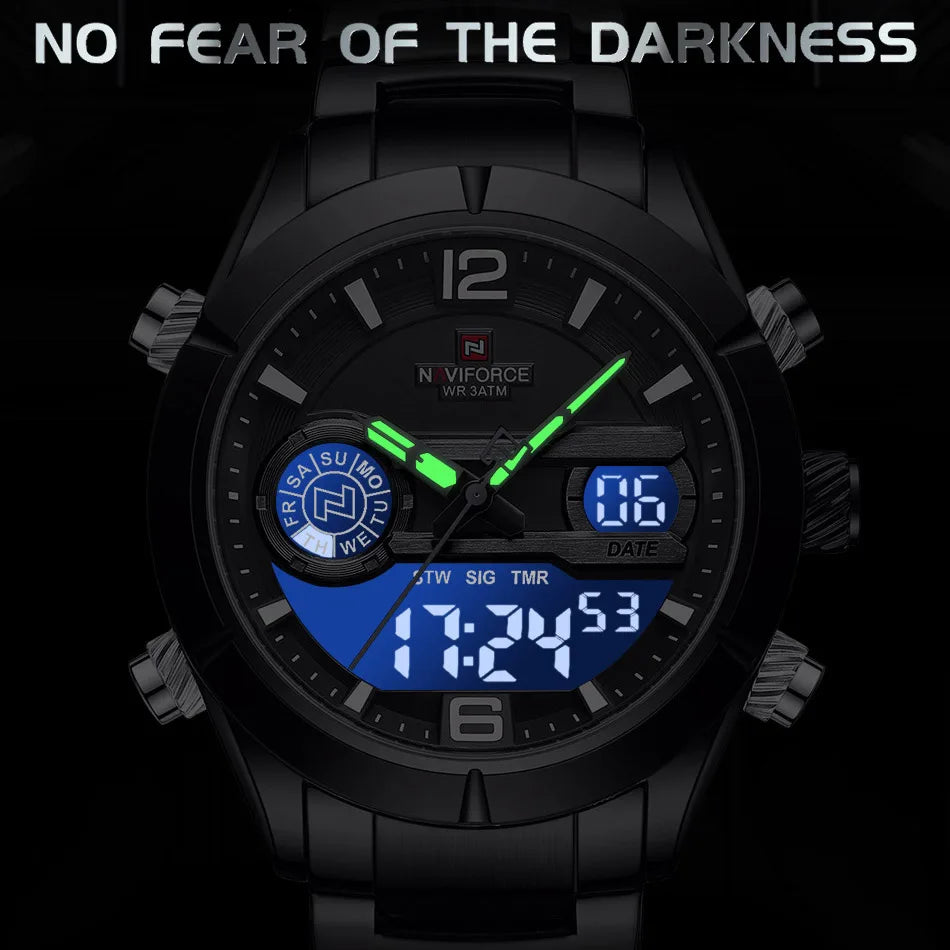 Men's Watches  LCD Display Chronograph Quartz Wristwatches Luminous Waterproof Sport Watch