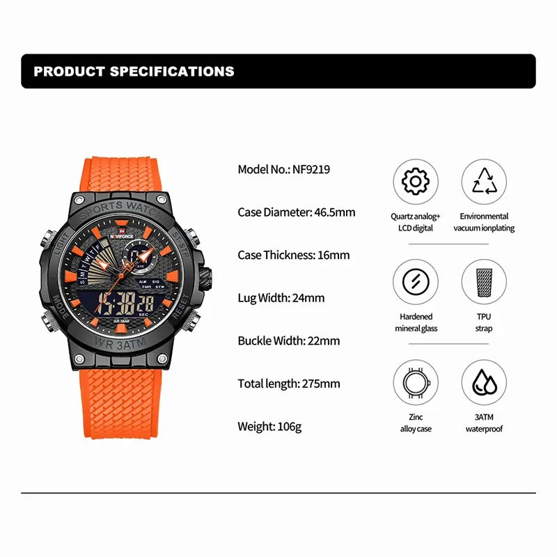 Fashion High Quality Watches For Men Military Dual Display Sport Waterproof Quartz Digital Wristwatch Clearance Watch