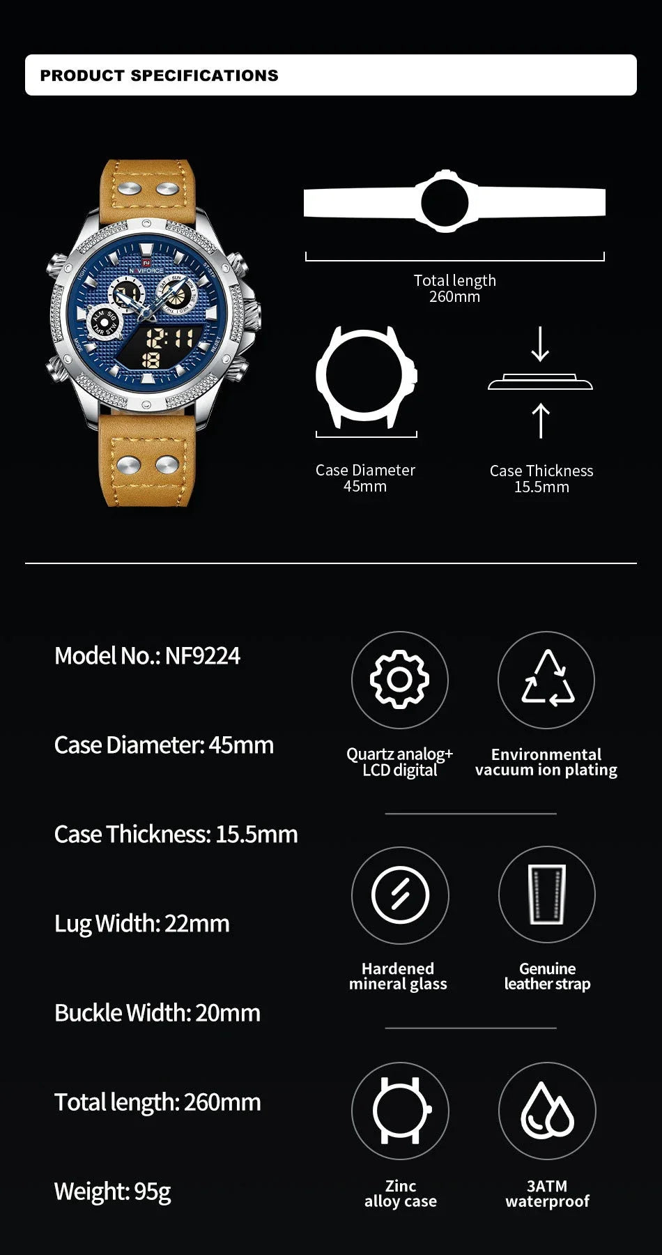 Fashion High Quality Watches For Men Military Dual Display Sport Waterproof Quartz Digital Wristwatch Clearance Watch