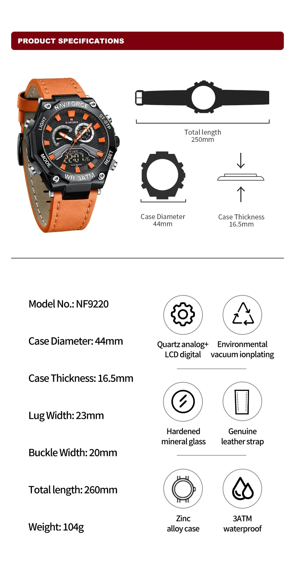 Fashion High Quality Watches For Men Military Dual Display Sport Waterproof Quartz Digital Wristwatch Clearance Watch