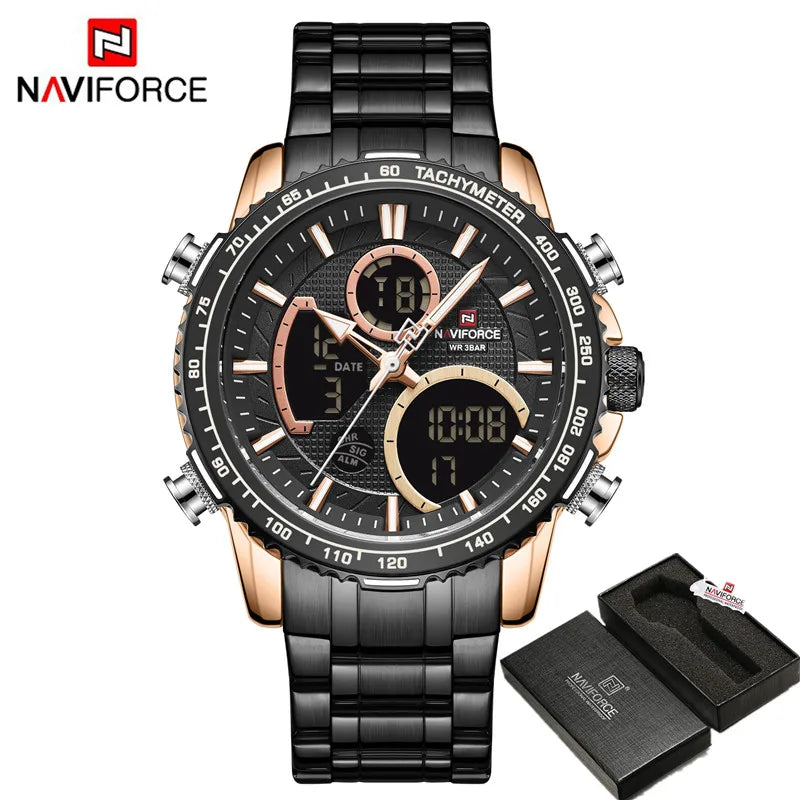 Fashion Men Watch Luxury Brand Sport Watch For Men Chronograph Quartz Wristwatch Military Waterproof Steel Band