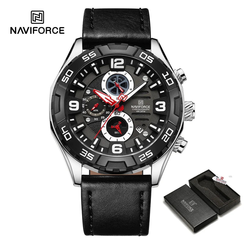 Fashion Men's Watches Business Calendar Quartz Wristwatch Casual Leather Strap Luminous Watch