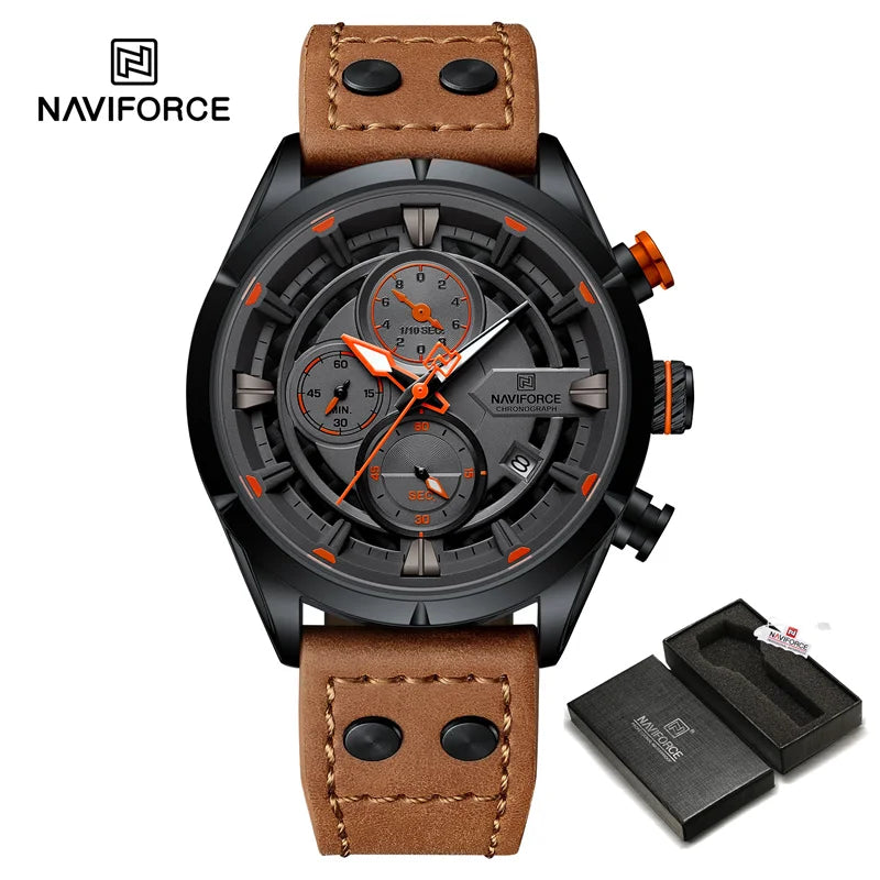 Fashion Watches For Men Leather Strap Waterproof Luminous Men Casual Chronograph Quartz Wristwatch