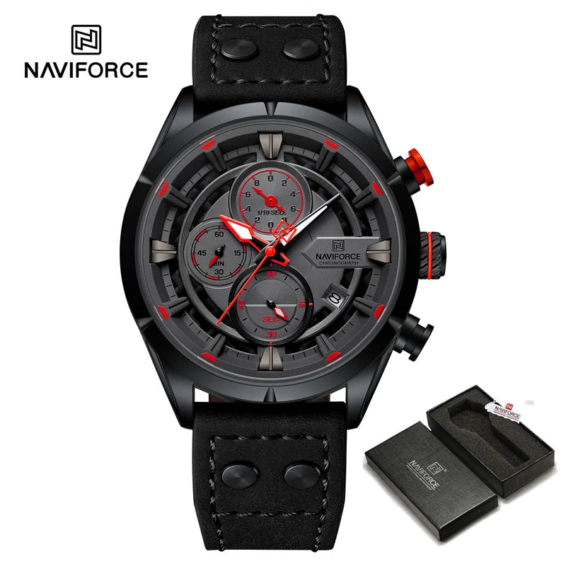 Fashion Watches For Men Leather Strap Waterproof Luminous Men Casual Chronograph Quartz Wristwatch