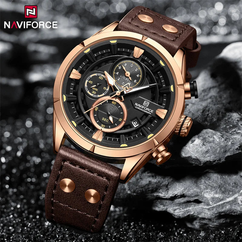 Fashion Watches For Men Leather Strap Waterproof Luminous Men Casual Chronograph Quartz Wristwatch