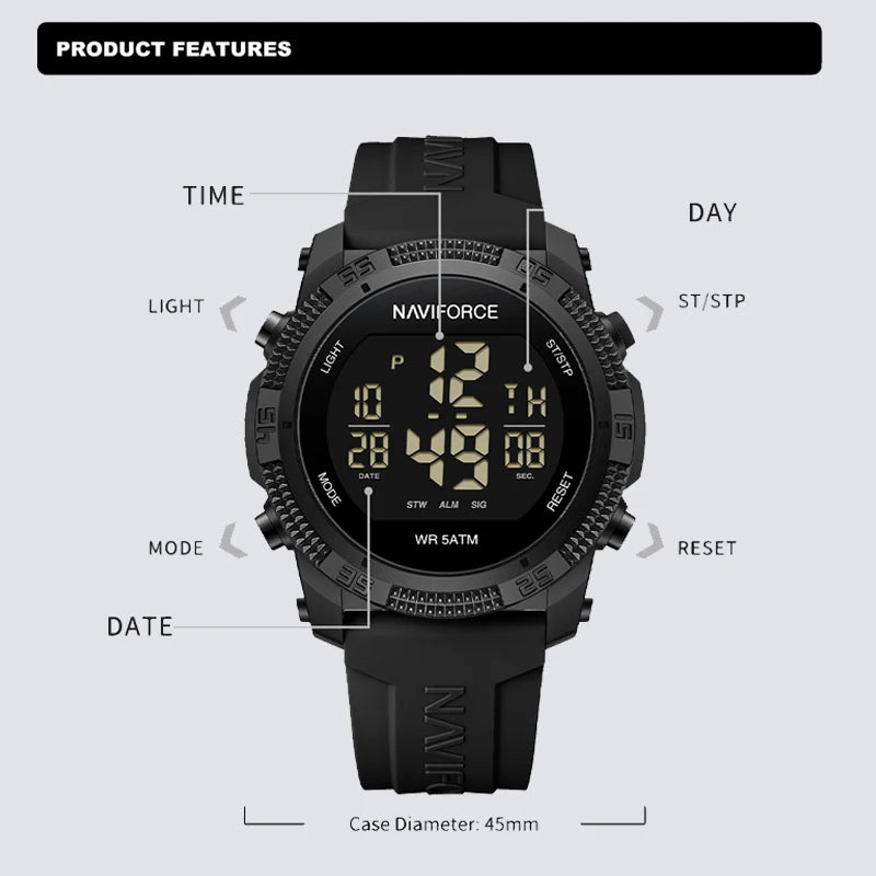 High Quality Digital Sport Watches For Men Fashion Casual Alarm Waterproof Silicone Strap Electronic Wristwatch