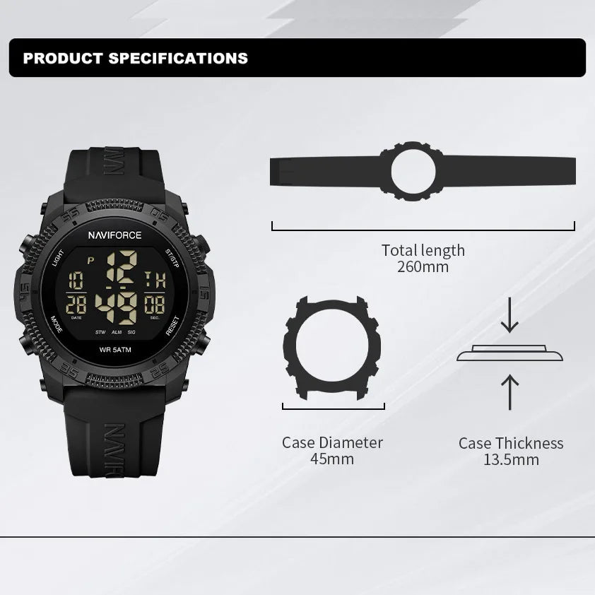 High Quality Digital Sport Watches For Men Fashion Casual Alarm Waterproof Silicone Strap Electronic Wristwatch