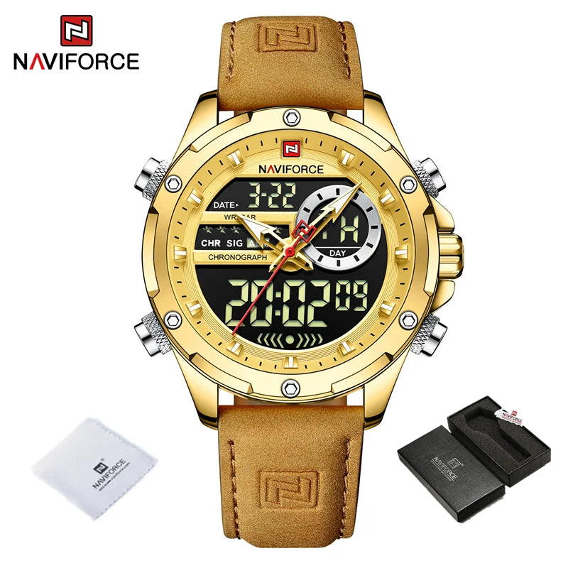 Watches For Men Casual Sports Chronograph Alarm Quartz Wrist Watch Leather Waterproof Watch