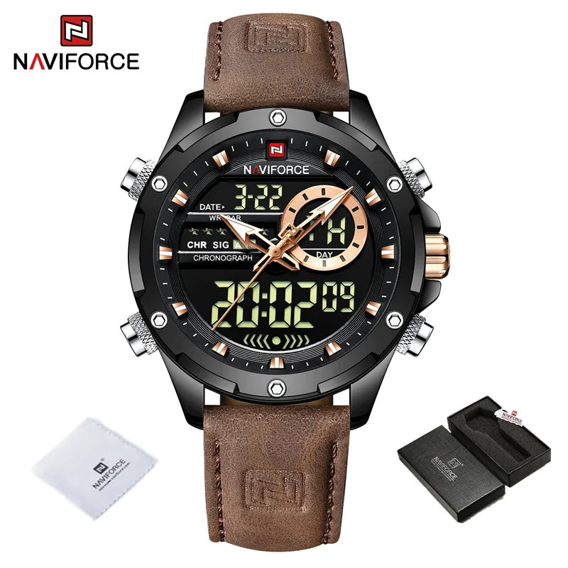 Watches For Men Casual Sports Chronograph Alarm Quartz Wrist Watch Leather Waterproof Watch