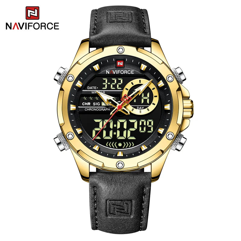 Watches For Men Casual Sports Chronograph Alarm Quartz Wrist Watch Leather Waterproof Watch