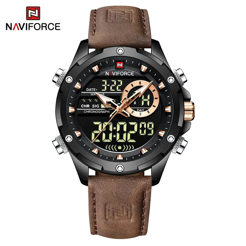 Watches For Men Casual Sports Chronograph Alarm Quartz Wrist Watch Leather Waterproof Watch