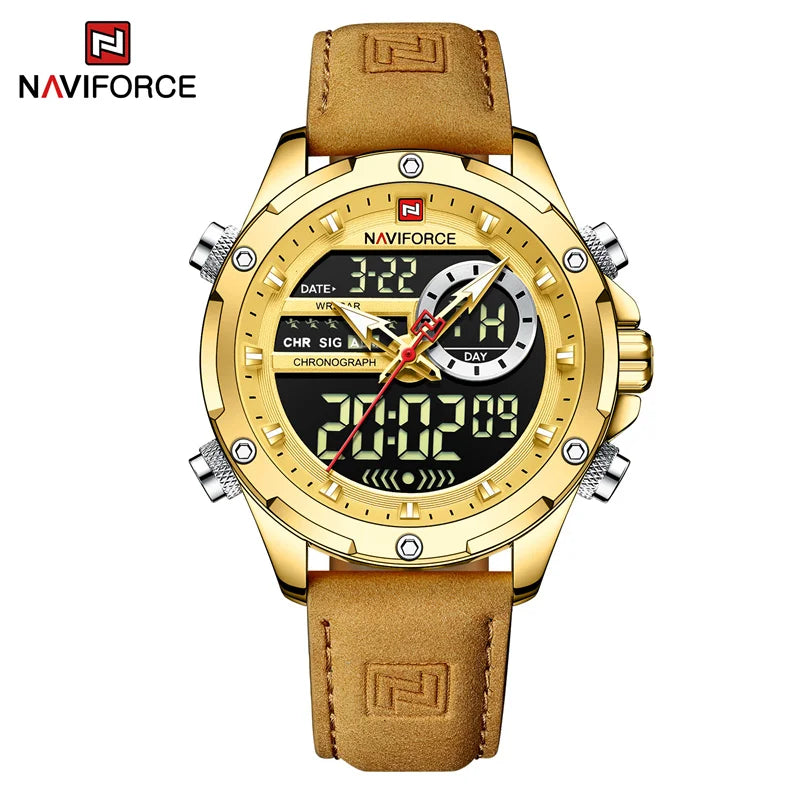 Watches For Men Casual Sports Chronograph Alarm Quartz Wrist Watch Leather Waterproof Watch