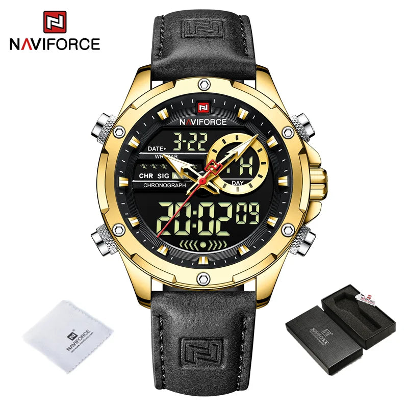 Watches For Men Casual Sports Chronograph Alarm Quartz Wrist Watch Leather Waterproof Watch