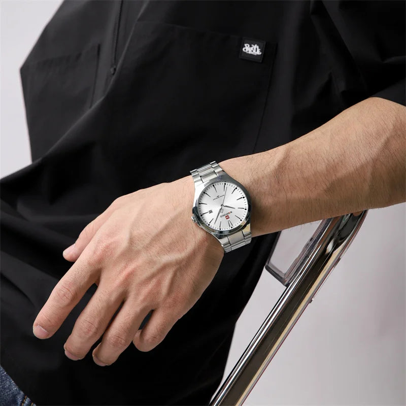 Luxury Fashion Men's Watches Stainless Steel Strap Business Waterproof Date Quartz Wristwatch