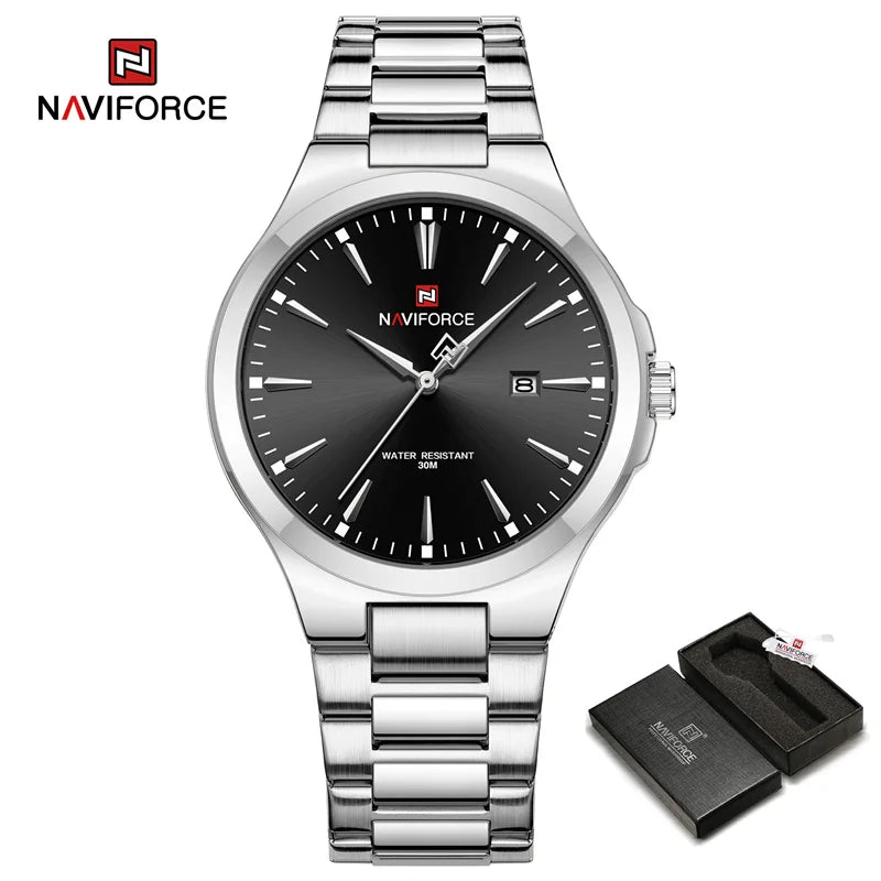 Luxury Fashion Men's Watches Stainless Steel Strap Business Waterproof Date Quartz Wristwatch